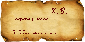 Korponay Bodor névjegykártya
